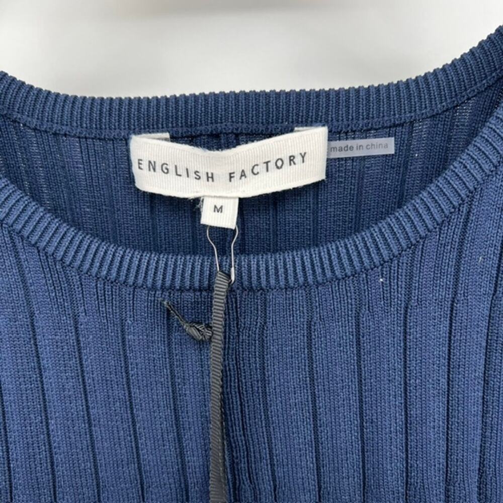 NEW English Factory Pleated A Line Knee Length Dress Womens M Navy Blue Preppy - Picture 3 of 9